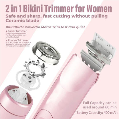 Mother'S Day Gift, Electric Hair Trimmer for Women, 1 Box Rechargeable 2 in 1 Body & Facial Diffuser Hair Removal Double Head Trimmer for Face Underarm Legs, Gifts for Girl, Women'S Electric Shaver, Bikini Shaver for Women